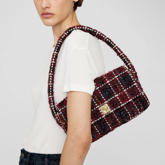 Anine Bing Nico Shoulder Bag in Cherry Plaid Tweed - Picture 8 of 8